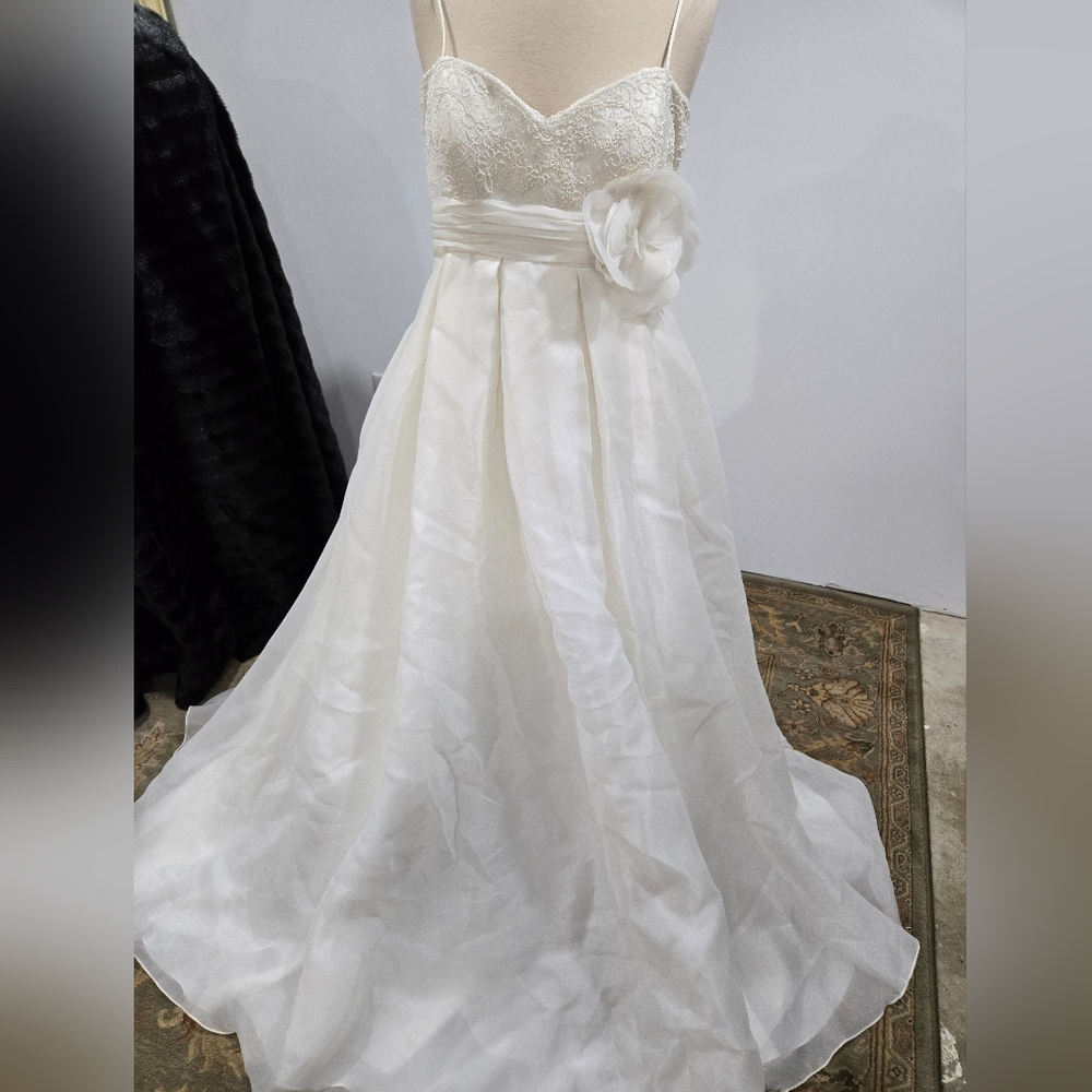 Galina White Wedding Gown,  Empire Waist W/Spaghetti Straps, Simplistic